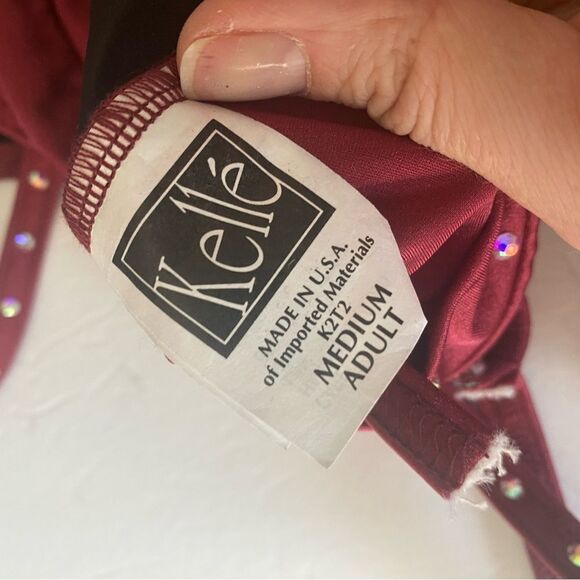 Kelle custom solo rhinestone 2 piece style leotard Dance Costume burgundy red MA - Picture 7 of 11